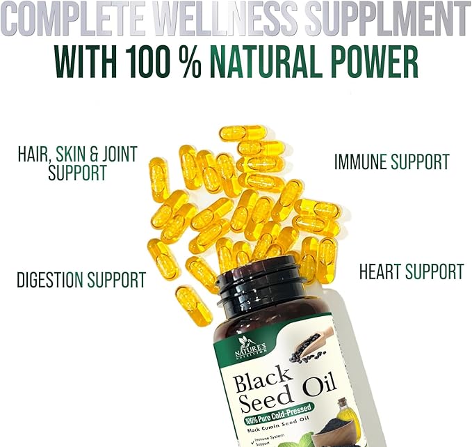 Black Seed Oil Softgels 1000mg - Premium Nigella Sativa Blackseed, Pure Natural Black Cumin Seed Oil & Antioxidant for Skin & Immune Support - Non GMO, Bottled in USA Supplement - 120 Softgels