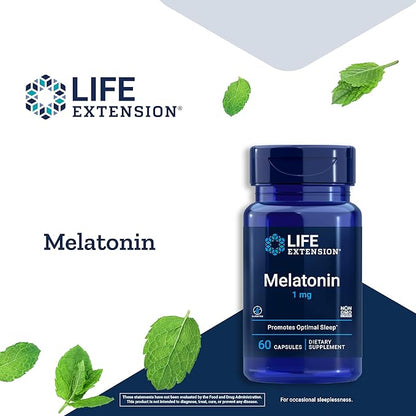 Life Extension Melatonin 1 mg - for Restful Night, Hormone Balance, and Immune Health - Immediate Release - Gluten-Free, Non-GMO - 60 Capsules