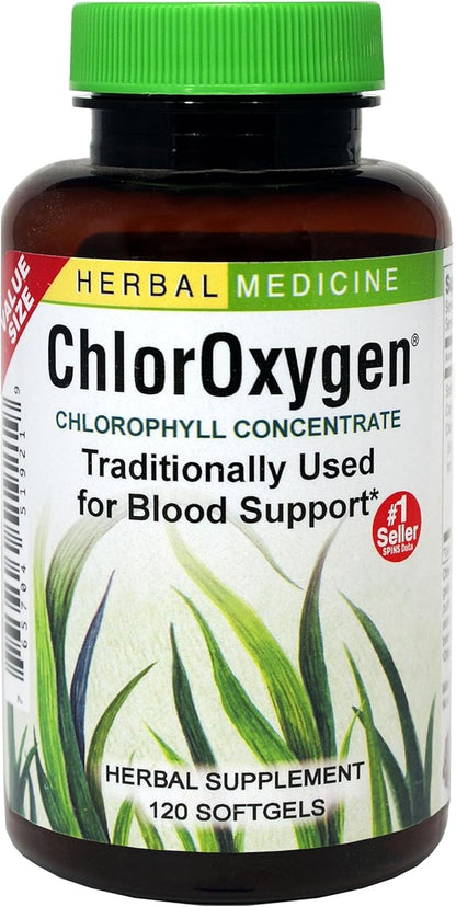 Herbs Etc. ChlorOxygen Chlorophyll Concentrate - Aids Healthy Blood Circulation - High-Altitude Environment Support - Energy Support - 120 Softgels (120 Servings)