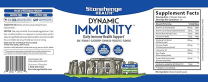Stonehenge Health Dynamic Immunity Daily Supplement 10-in-1 Immune Boosters Zinc, Elderberry, Echinacea, Vitamin C & Probiotic L. Acidophilus – Supports Immune System & Respiratory Health, 60 Capsules