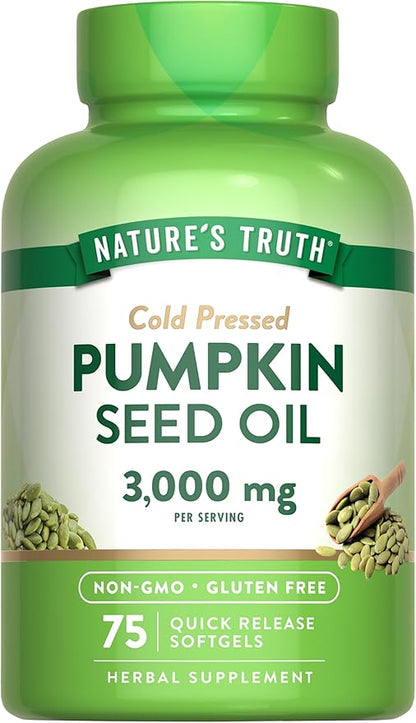 Nature's Truth Pumpkin Seed Oil | 3000mg | 75 Softgels | Cold Pressed Herbal Supplement | Non-GMO & Gluten Free Supplement
