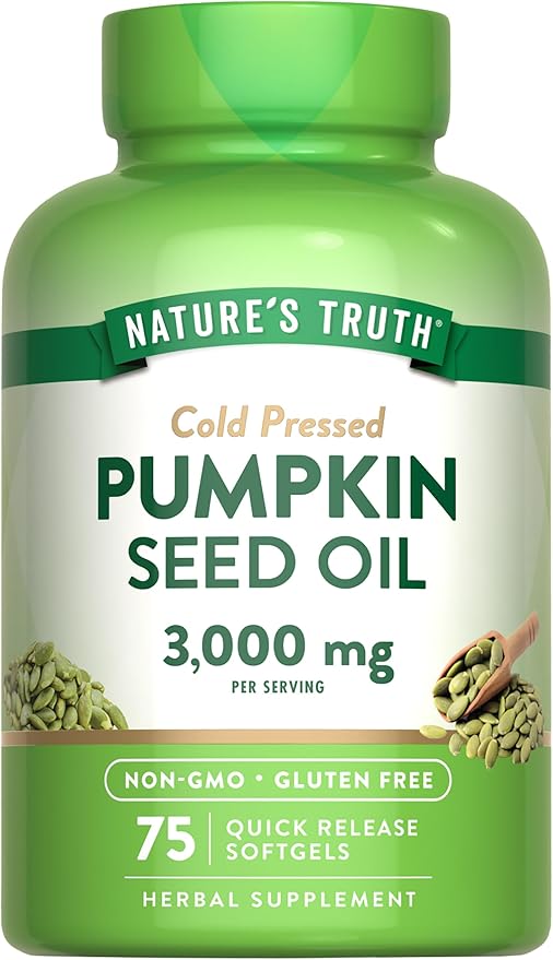 Nature's Truth Pumpkin Seed Oil | 3000mg | 75 Softgels | Cold Pressed Herbal Supplement | Non-GMO & Gluten Free Supplement