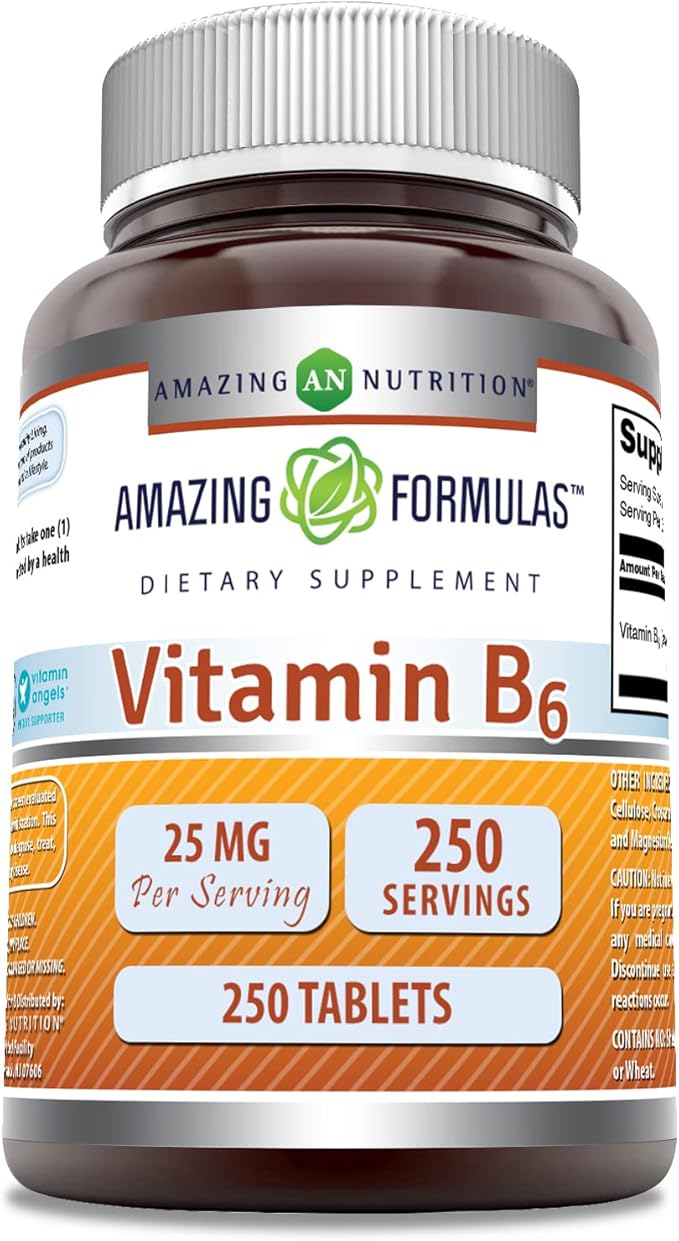 Amazing Formulas Vitamin B6 Pyridoxine 25mg 250 Tablets Supplement | Non GMO | Gluten Free | Made in USA