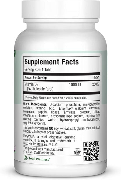 Maxi-Health Vitamin D3 1000 IU - for Healthy Muscle Function, Bone Health and Immune Support – 360 Tablets – Best Kosher Supplement for Adults