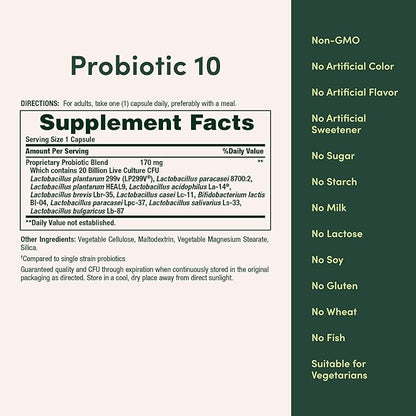 Nature's Bounty Probiotic 10 Daily Probiotic Supplement for Digestive, Immune, and Upper Respiratory Support, Ultra Strength, 30 Capsules 1 Pack