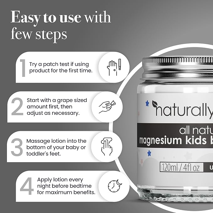 Magnesium Bedtime Lotion for Kids & Babies [NATURAL & SAFE] - Topical Kids Magnesium Cream Lotion for Sleep - Safe for Babies (6M+) - Support for Sleep, Bone & Overall Kids Health