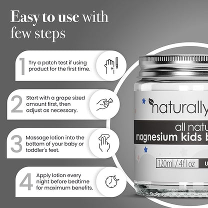 Magnesium Bedtime Lotion for Kids & Babies [NATURAL & SAFE] - Topical Kids Magnesium Cream Lotion for Sleep - Safe for Babies (6M+) - Support for Sleep, Bone & Overall Kids Health
