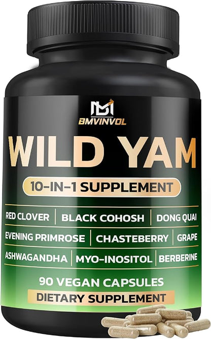 BMVINVOL Wild Yam Supplement | Red Clover, Black Cohosh, Evening Primrose, Berberine, Myo-Inositol - Hormone Balance for Women [ 90 Capsules]