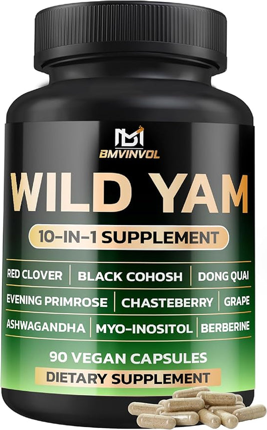 BMVINVOL Wild Yam Supplement | Red Clover, Black Cohosh, Evening Primrose, Berberine, Myo-Inositol - Hormone Balance for Women [ 90 Capsules]