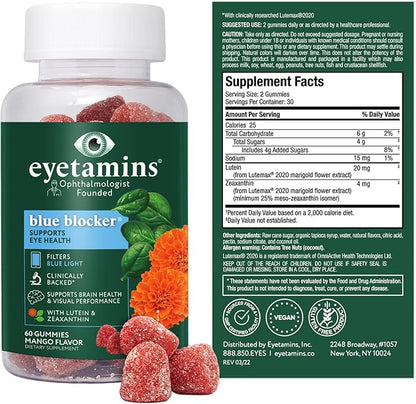 Blue Blocker® Eye Health - 60 Lutein Gummies - Ophthalmologist-Developed - Support Vision, Filter Blue Light & Help Eye Strain - Promotes Sleep, Focus Eyesight – Vegan & Non-GMO Formula