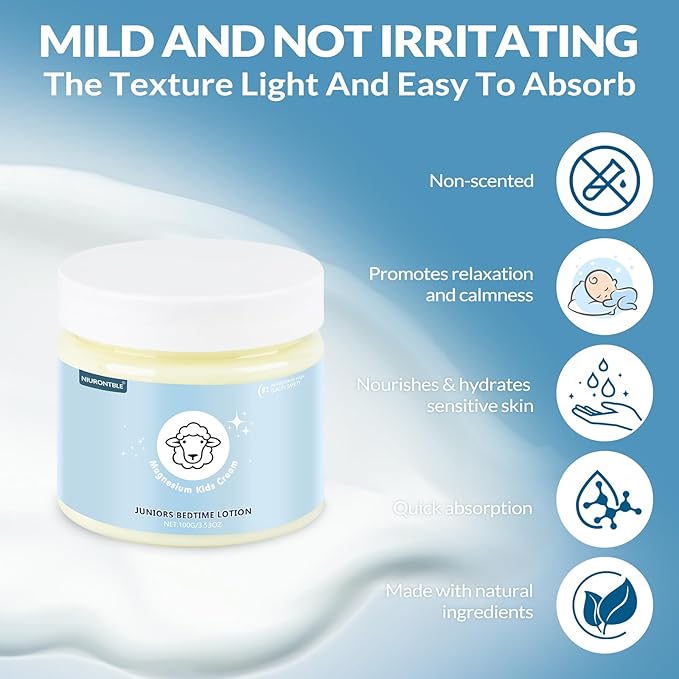 Magnesium Lotion for Kids - Magnesium Lotion for Sleep - Soothing Relief & Relaxation - Topical Magnesium Cream Helps Kids Stay Calm at Bedtime and During The Night - Without Melatonin（3.53 oz）