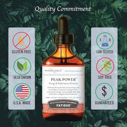 Peak Power Liquid Herb Drops - Stimulant-Free Natural Energy Formula to Combat Adrenal Fatigue & Improve Physical Stamina - Contains American Ginseng & Astragalus - 2 Fl. Oz.