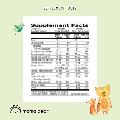 Amazon Brand - Mama Bear Organic Kids Multivitamin, 60 Gummies, 1 Month Supply (Packaging May Vary), Berry, Cherry & Orange (Pack of 2)