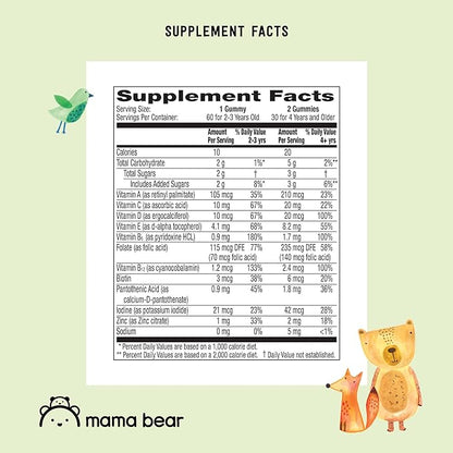 Amazon Brand - Mama Bear Organic Kids Multivitamin, 60 Gummies, 1 Month Supply (Packaging May Vary), Berry, Cherry & Orange