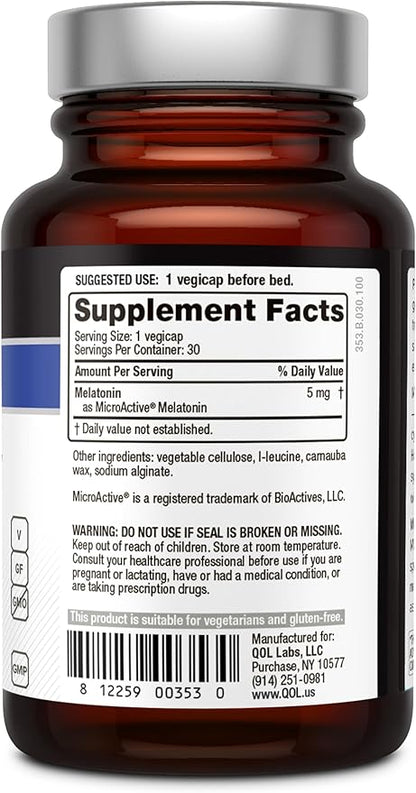 Premium Melatonin Sleep Support Supplement – Helps Support Relaxation and Sleep 5mg of MicroActive Melatonin per Capsule – Melatonin-SR– 30 Vegicaps