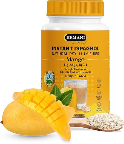 Hemani Instant Psyllium Husk Ispaghol 100g | Mango Flavored On-The-Go Fiber Supplement | Supports Digestive Health | Add to Water for a Refreshing Drink