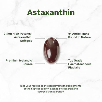 Astaxanthin 24mg Per Serving, 120 Softgels – Double Strength Microalgae – Natural Haematococcus Pluvialis Source – Antioxidant Supplements for Skin, Eyes, Joints, & Immune Support – Non-GMO