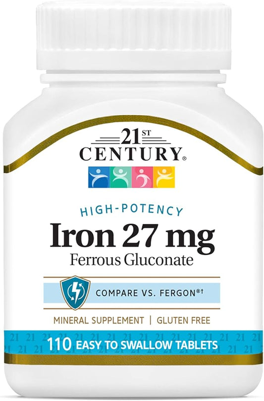 21st Century Iron 27 Mg Ferrous Gluconate Tablets, 110Count