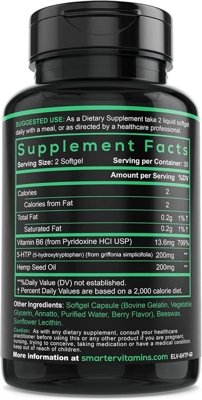 200mg 5-HTP + Vitamin B6, Extended Time Release, 60 softgels, 30 Servings