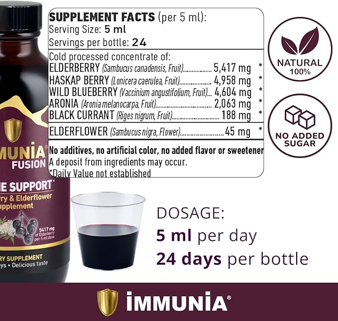 Immunia Fusion - Enhance Your Immune Support. A Powerful Formula Made with elderberries, elderflowers, and Blue Fruits Rich in polyphenols. A Concentrated antioxidant Formula. (3-Pack)