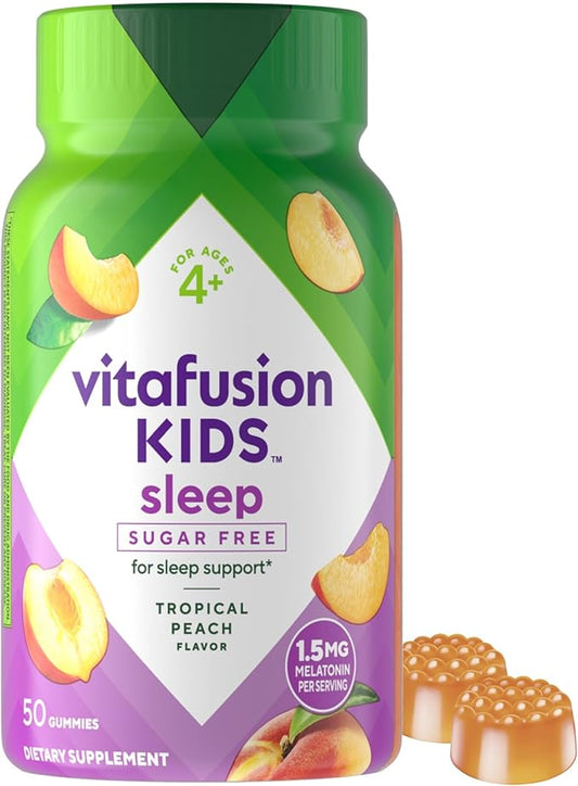 Vitafusion Kids Melatonin Gummy Supplements, Tropical Peach Flavored Sleep Support Supplements (1), 50 Count