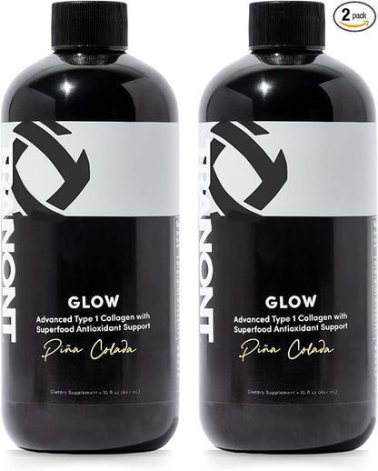 Tranont Glow | Piña Colada | 2 Pack | Type 1 Collagen with Superfood Antioxidant Support | for Hair, Skin, Nails & Joints | Liquid Collagen with Hyaluronic Acid & Peptides | 30 Fl Oz