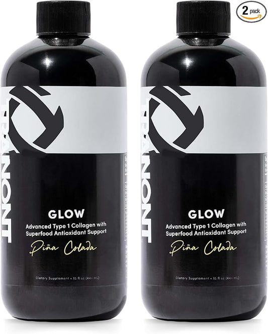 Tranont Glow | Piña Colada | 2 Pack | Type 1 Collagen with Superfood Antioxidant Support | for Hair, Skin, Nails & Joints | Liquid Collagen with Hyaluronic Acid & Peptides | 30 Fl Oz