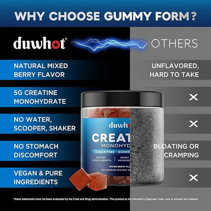 Creatine Monohydrate Gummies for Men, Creatine Monohydrate 5g Chewables for Muscle Growth & Recovery, Vegan, Sugar Free, Mixberry Flavor, 120 Count