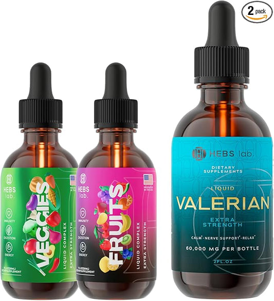 Bundle - Valerian Root Extract & Multivitamin Fruits and Vegetables Supplement - Immune Booster and Calming Effect