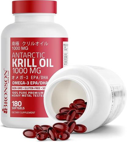 Bronson Antarctic Krill Oil 1000 mg with Omega-3s EPA, DHA, Astaxanthin and Phospholipids 180 Softgels
