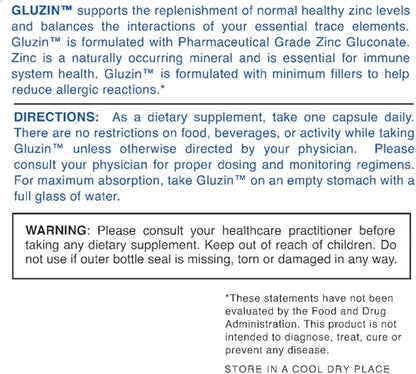 Gluzin OTC ZINC Made in The USA - Pharmaceutical Grade Zinc, 50mg, (3 Bottles - 180 Vegetarian Capsules)