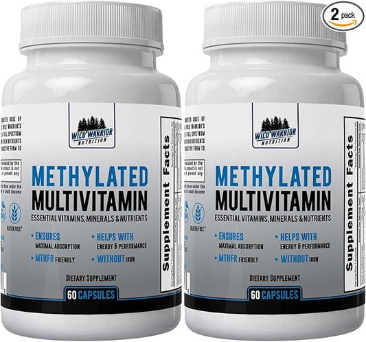 Methylated Multivitamin, 27 Nutrients CoQ10, Vitamins A, B6, B12, C, D3, E, K2, Choline, Zeaxanthin, L-Methylfolate 60 Capsules (2 Pack) 4 Month Supply