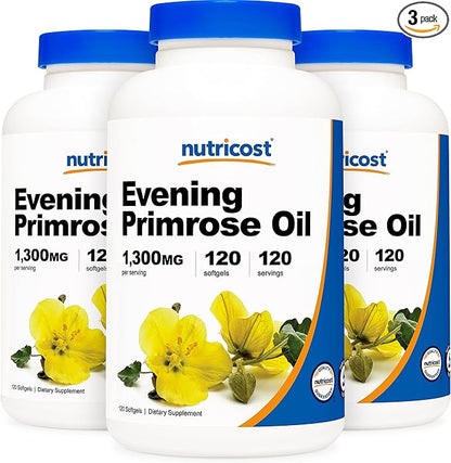 Nutricost Evening Primrose Oil 1,300mg, 120 Softgels (3 Bottles) - Non-GMO, Gluten Free, 120 Servings