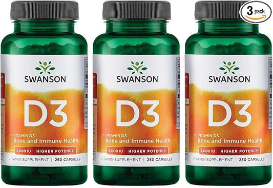 Swanson Higher Potency Vitamin D-3 2000 Iu - Sunshine Vitamin Bone, Immune Support (50 mcg) 250 Capsules (3 Pack)