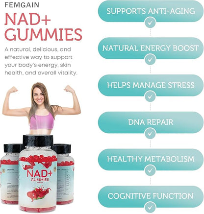 NAD Gummies, NAD Supplement 1000MG, Suger Free NAD+ Gummies, Nicotinamide riboside Resveratrol, Vitamin b3, Anti Aging Supplement, Energy Brain Boost, Watermelon Flavor