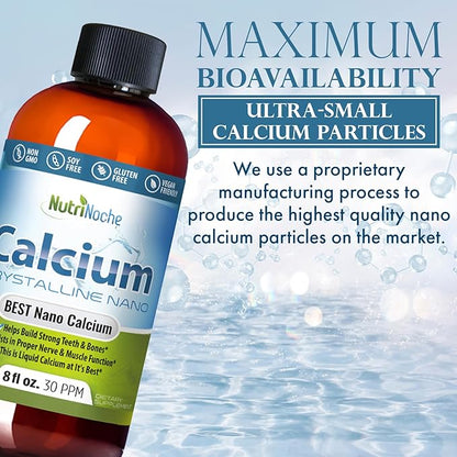 NutriNoche Liquid Calcium Supplement - 99.99% Ultra Pure Crystalline Nano Calcium for Women, Men & Children - Calcium Citrate Alternative - Absorbed at a Cellular Level Sublingually - 30 ppm