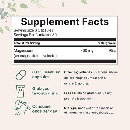 Micro Ingredients Magnesium Glycinate 400mg Per Serving, 240 Capsules | Potent Elemental Form, 100% Chelated, High Absorption | Healthy Muscle, Bones, & Mood Support Supplement | Non-GMO