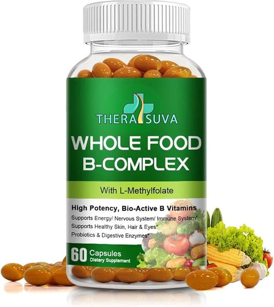 Vitamin B-Complex - Natural Whole Food Supplement, 100% Vegan Sourced + Metabolism, Immune & Digestive Support! 120 Capsules 60 Day Supply