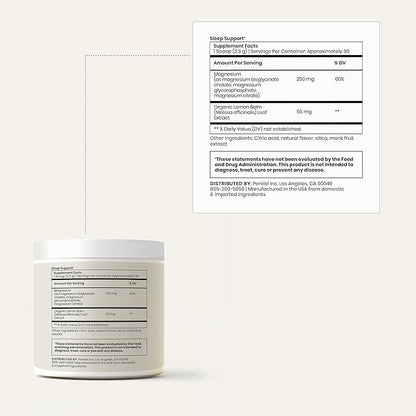 Perelel Magnesium Powder - Helps Users Unwind, Relax + Sleep - Honey Lemon Balm Drink Mix with Research-Backed Magnesium Glycinate - Breastfeeding and Pregnancy-Safe (2.96 oz)