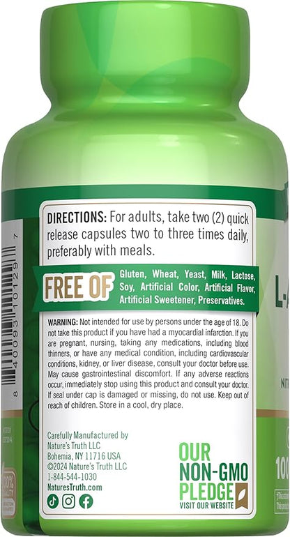 Nature's Truth L-Arginine 1000mg | 100 Capsules | Mega Strength | Non-GMO & Gluten Free Supplement