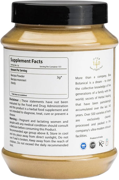 bixa BOTANICAL Bacopa | Brahmi | Bacopa Monnieri | Brahmi Leaves ǀ 1POUND / 16 OZ | Ayurvedic Herbal Supplement | Gluten Free, Non-GMO, Steam Treated, Vegan, 100% Pure.