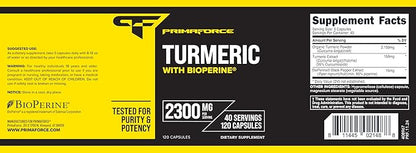 Primaforce Turmeric with Bioperine 120 Capsules, 2300 mg Per Serving - Dietary Supplement, 40 Servings