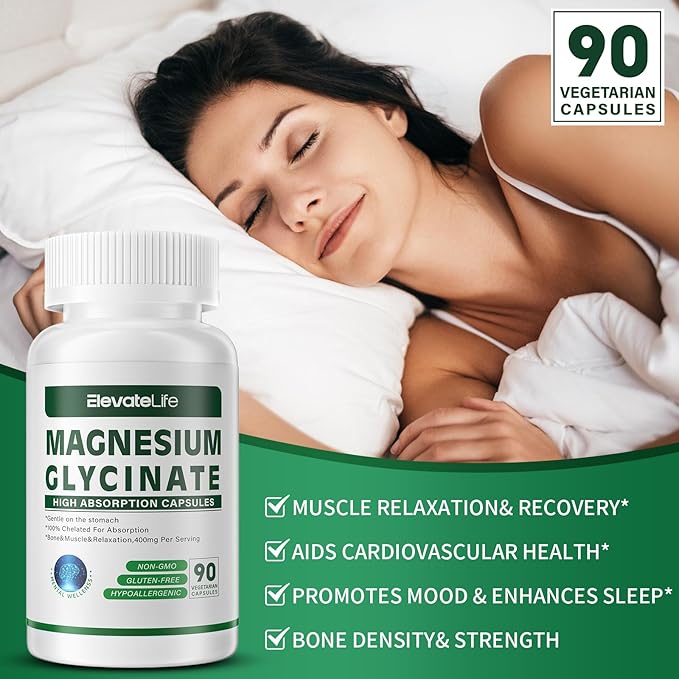 Magnesium Glycinate 400 MG per Serving 100% Chelated for High Absorption, Gentle On Stomach, Non-GMO, 90 Vegetarian Capsules