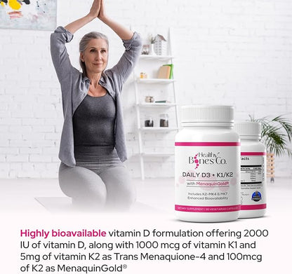 Premium D3/K2 - Full Spectrum Vitamin K2 MK7 + MK4 + D3 2000iu + K1, Daily D3 + K1/K2 Supplement, Highly Bioavailable VIT D Supplements and Vitamins for Strong Bones & Immune Support - 30 Capsules