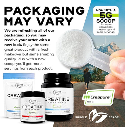 Muscle Feast Creapure Creatine Monohydrate Powder, Vegan Keto Friendly Gluten-Free Easy to Mix, Muscle Recovery Supplement and Best Creatine for Muscle Growth, Natural Orange, 300g