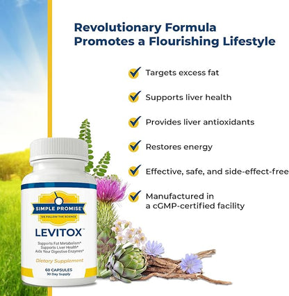 Simple Promise Levitox - Liver Detox Supplement with Milk Thistle, Dandelion Root and Artichoke Extract - Supports Liver Health, Metabolism and Digestion - 60 Capsules