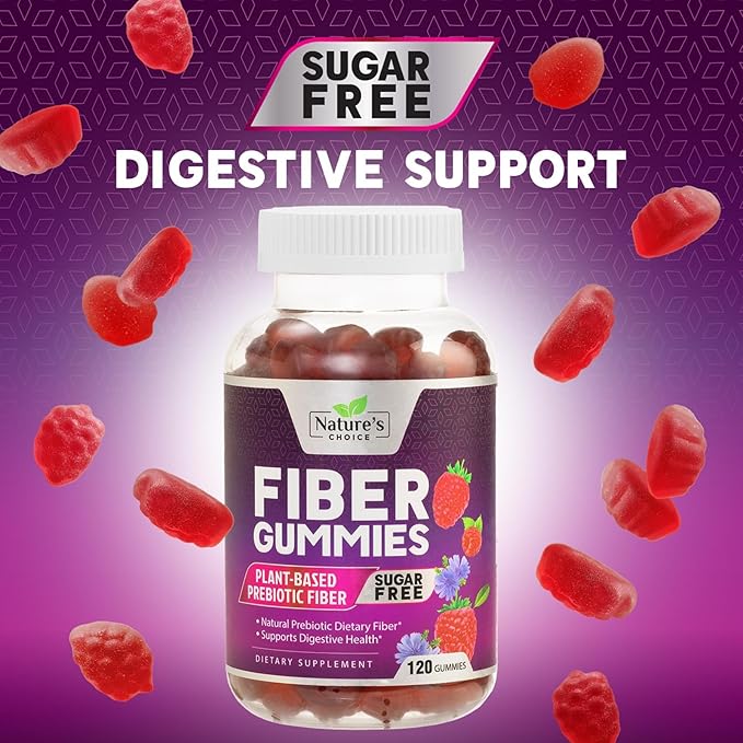 Sugar Free Fiber Gummies for Adults, Daily Prebiotic Natural Soluble Fiber Supplement & Digestive Health Support - Regularity & Digestion Health Support, Plant Based Berry Flavor - 120 Gummies