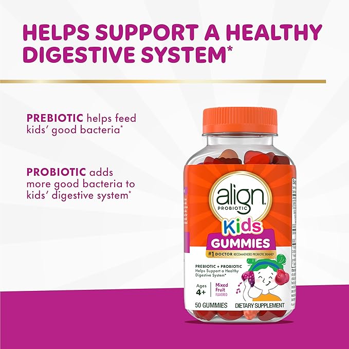 Align Probiotic, Kids Gummies, Prebiotic + Probiotic helps support a healthy digestive system*, #1 Doctor Recommended Probiotic Brand‡, 50 Gummies