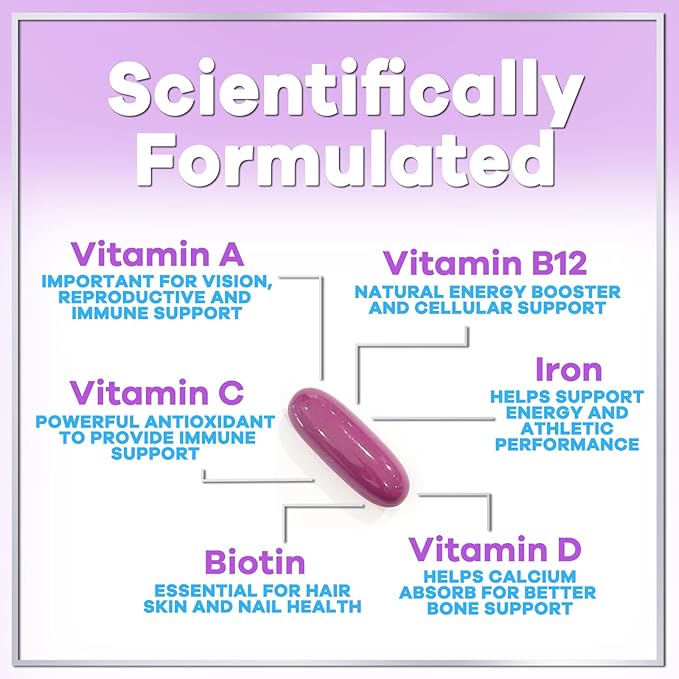 Multivitamin for Women - Vitamin A, C, D, E, and 8 B Vitamins for Energy & Immune Support, with Biotin, Iron & Zinc for Bone & Skin Health, Daily Womens Multivitamin & Minerals - 60 Softgels