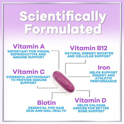Multivitamin for Women - Vitamin A, C, D, E, and 8 B Vitamins for Energy & Immune Support, with Biotin, Iron & Zinc for Bone & Skin Health, Daily Womens Multivitamin & Minerals - 60 Softgels